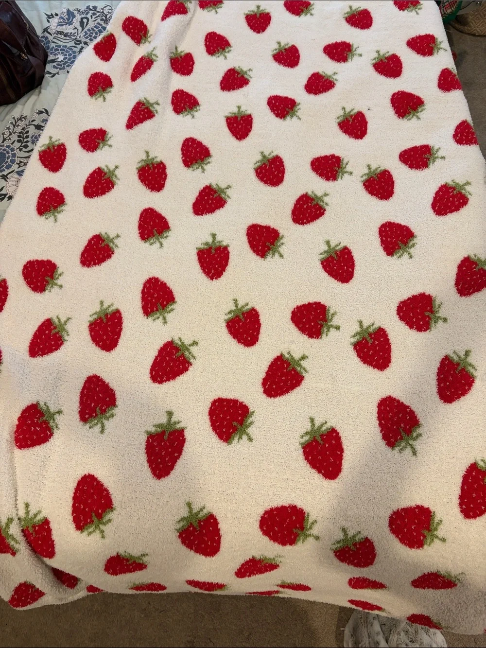 Strawberry Pattern Cozy Throw Blanket - White and Red